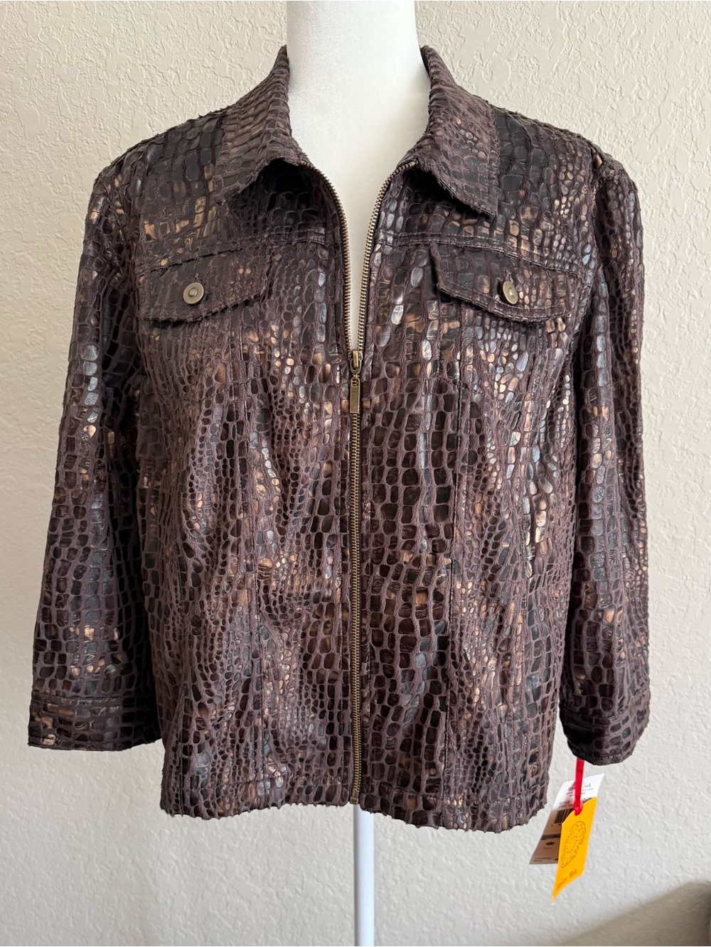 Ruby Rd Metallic Croc Embossed Zip Jacket Brown Bronze NWT Size 18